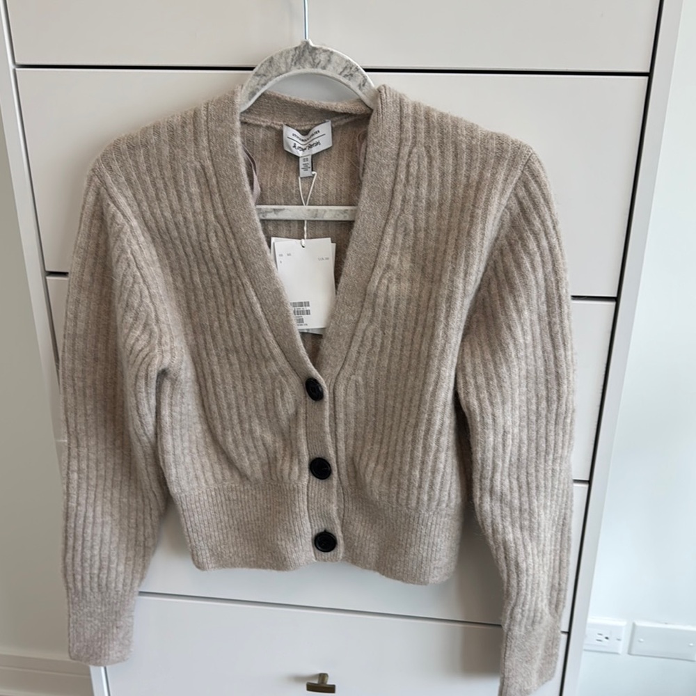 NWT & Other Stories Ribbed Beige Cardigan with Black Buttons